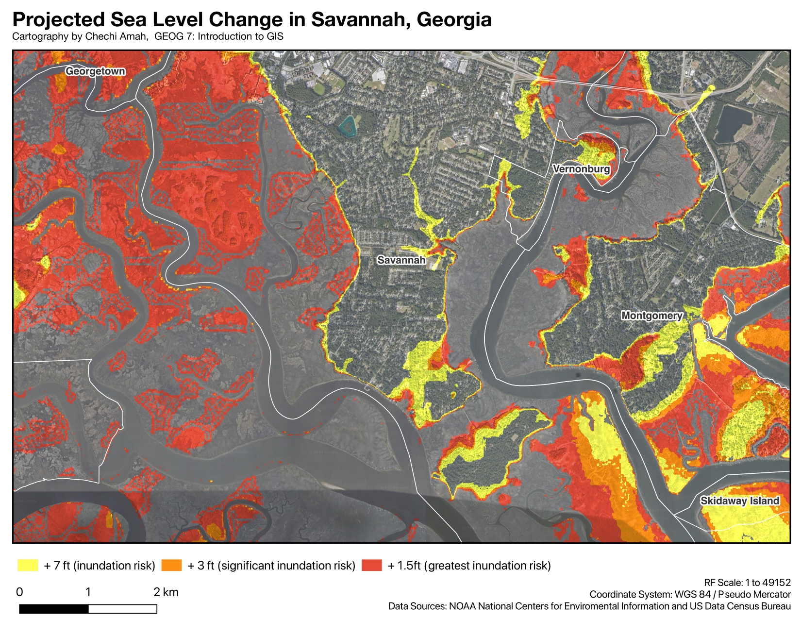 Sea Level Rise Map of Savannah, GA